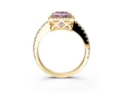 Accent Halo Engagement Ring Setting for Fancy Pink Princess Cut Center with Full-Length Pave Band and Prong Head in Yellow Gold