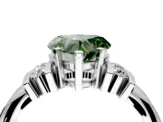 Solitaire Engagement Ring Setting for Fancy Green Heart-Shaped Center with Grooved Bar Accent Band and Prong Head in Platinum