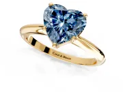 Solitaire Engagement Ring Setting for Fancy Blue Heart-Shaped Center with Knife Ridge Band and Claw Prong Head in Yellow Gold