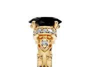 Solitaire Engagement Ring Setting for Fancy Black Oval Center with Filigree Band and Prong Head in Yellow Gold