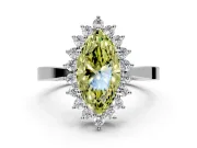 Starburst Halo Engagement Ring Setting for Fancy Yellow Marquise Center with Flat Cathedral Band and Prong Head in Sterling Silver