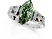 Channel-Set Engagement Ring Setting for Fancy Green Marquise Center with Baguette Band and Prong Head in Sterling Silver