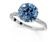 Solitaire Engagement Ring Setting for Fancy Blue Round Cut Center with Fine Pave Accents and Prong Head in Platinum