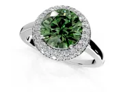 Halo Engagement Ring Setting for Fancy Green Round Cut Center with Plain Tapered Band and Prong Head in Sterling Silver