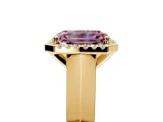 Halo Engagement Ring Setting for Fancy Pink Emerald Cut Center with Knife Ridge Cathedral Band and Prong Head in Yellow Gold