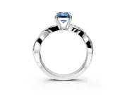 Crossover Engagement Ring Setting for Fancy Blue Emerald Cut Center with Pave and Plain Strands and Prong Head in Sterling Silver