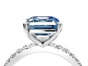 Solitaire Engagement Ring Setting for Fancy Blue Asscher Cut Center with Fine Pave Band and Claw Prong Head in Sterling Silver