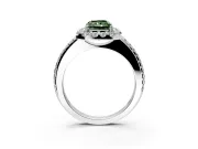 Pave Halo Engagement Ring Setting for Fancy Green Radiant Cut Center with Single Row Pave Band and Prong Head in White Gold