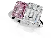 Fancy Pink Emerald Cut and Emerald Cut Lab-Grown Diamond Toi et Moi Engagement Ring with Prong-Set Stones in White Gold