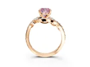 Solitaire Engagement Ring Setting for Fancy Pink Cushion Cut Center with Filigree Band and Prong Head in Rose Gold