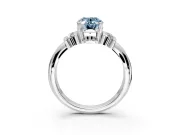 Solitaire Engagement Ring Setting for Fancy Blue Oval Center with Grooved Bar Accent Band and Prong Head in Sterling Silver
