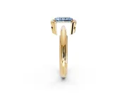 Halo Engagement Ring Setting for Fancy Blue Radiant Cut Center with Tapered Plain Band and Prong Head in Yellow Gold