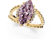 Halo Engagement Ring Setting for Fancy Pink Marquise Center with Rope Twist Split Shank and Prong Head in Yellow Gold