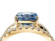 Solitaire Engagement Ring Setting for Fancy Blue Asscher Cut Center with Wide-Open Split Shank and Prong Head in Yellow Gold