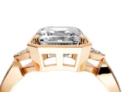 Cluster Engagement Ring Setting for Asscher Cut Center with Milgrain Shoulder Clusters and Prong Head in Rose Gold