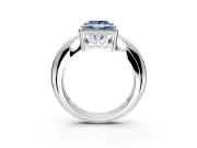Halo Engagement Ring Setting for Fancy Blue Princess Cut Center with Tapered Plain Band and Prong Head in Platinum