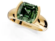 Tension Engagement Ring Setting for Fancy Green Asscher Cut Center with Wide Flat Band and Tension Head in Yellow Gold