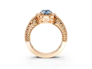 Milgrain Halo Engagement Ring Setting for Fancy Blue Oval Center with Pave Band and Prong Head in Rose Gold