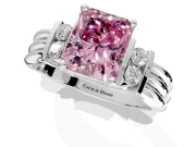 Solitaire Engagement Ring Setting for Fancy Pink Radiant Cut Center with Grooved Bar Accent Band and Prong Head in Sterling Silver