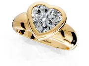 Solitaire Engagement Ring Setting for Heart-Shaped Center with Wide Band and Bezel Head in Yellow Gold