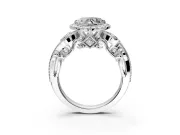Milgrain Halo Engagement Ring Setting for Heart-Shaped Center with Shoulder Bezels and Prong Head in White Gold