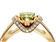 Solitaire Engagement Ring Setting for Fancy Yellow Emerald Cut Center with Wide Band, Pave Collar and Prong Head in Yellow Gold