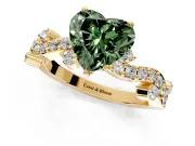 Solitaire Engagement Ring Setting for Fancy Green Heart-Shaped Center with Bar-Station Pave Twist and Prong Head in Yellow Gold