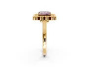 Cluster Halo Engagement Ring Setting for Fancy Pink Princess Cut Center with Milgrain Bezel Accents and Prong Head in Yellow Gold