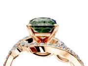 Solitaire Engagement Ring Setting for Fancy Green Radiant Cut Center with Pave Bypass Twist Band and Prong Head in Rose Gold