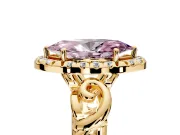 Halo Engagement Ring Setting for Fancy Pink Marquise Center with Open Scroll Shoulders and Prong Head in Yellow Gold