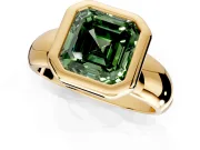 Solitaire Engagement Ring Setting for Fancy Green Asscher Cut Center with Wide Band and Bezel Head in Yellow Gold