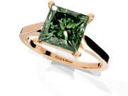 Solitaire Engagement Ring Setting for Fancy Green Princess Cut Center with Tapered Shoulders and Prong Head in Rose Gold
