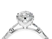 Baguette Engagement Ring Setting for Marquise Center with Alternating Bar-Set Band and Prong Head in White Gold
