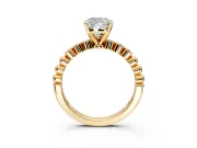 Solitaire Engagement Ring Setting for Cushion Cut Center with Bezel-Dot Beaded Band and Prong Head in Yellow Gold