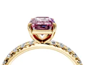 Solitaire Engagement Ring Setting for Fancy Pink Emerald Cut Center with Shared-Prong Accents and Prong Head in Yellow Gold
