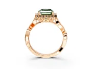 Halo Engagement Ring Setting for Fancy Green Asscher Cut Center with Leaf Motif Split Shank and Prong Head in Rose Gold