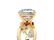 Solitaire Engagement Ring Setting for Princess Cut Center with Criss-Cross Accent Band and Prong Head in Yellow Gold