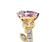 Leaf Motif Engagement Ring Setting for Fancy Pink Pear-Shaped Center with Pave Band and Prong Head in Yellow Gold