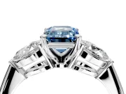 3 Stone Engagement Ring Setting for Fancy Blue Emerald Cut Center with Large Pear-Shaped Accents and Prong Head in Sterling Silver
