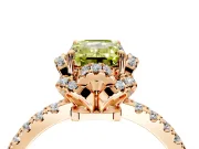 Halo Engagement Ring Setting for Fancy Yellow Emerald Cut Center with Openwork Halo, Pave Band and Prong Head in Rose Gold