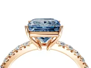 Solitaire Engagement Ring Setting for Fancy Blue Princess Cut Center with Large Accent Band and Prong Head in Rose Gold