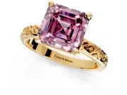 Solitaire Engagement Ring Setting for Fancy Pink Asscher Cut Center with Scrollwork Band and Prong Head in Yellow Gold