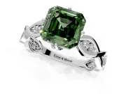 Solitaire Engagement Ring Setting for Fancy Green Asscher Cut Center with Accented Twist Band and Leaf Prong Head in Platinum