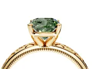 Solitaire Engagement Ring Setting for Fancy Green Cushion Cut Center with Scrollwork Band and Prong Head in Yellow Gold