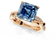 Solitaire Engagement Ring Setting for Fancy Blue Asscher Cut Center with Pave and Plain Crossover and Basket Head in Rose Gold