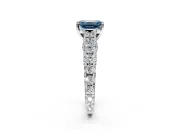 Solitaire Engagement Ring Setting for Fancy Blue Emerald Cut Center with Pave Cathedral Shoulders and Prong Head in White Gold
