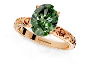Solitaire Engagement Ring Setting for Fancy Green Oval Center with XO Engraved Band and Prong Head in Rose Gold