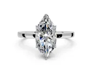 Solitaire Engagement Ring Setting for Marquise Center with Thin Rounded Plain Band and Prong Head in Platinum