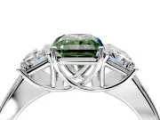 3 Stone Engagement Ring Setting for Fancy Green Radiant Cut Center with Raised Basket Heads and Prong Head in White Gold