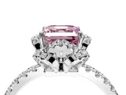 Halo Engagement Ring Setting for Fancy Pink Asscher Cut Center with Openwork Halo, Pave Band and Prong Head in White Gold